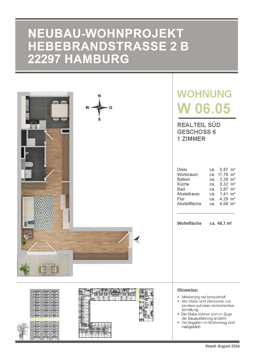 S-W 06.05 - Grundriss 6. OG, 1 Zimmer