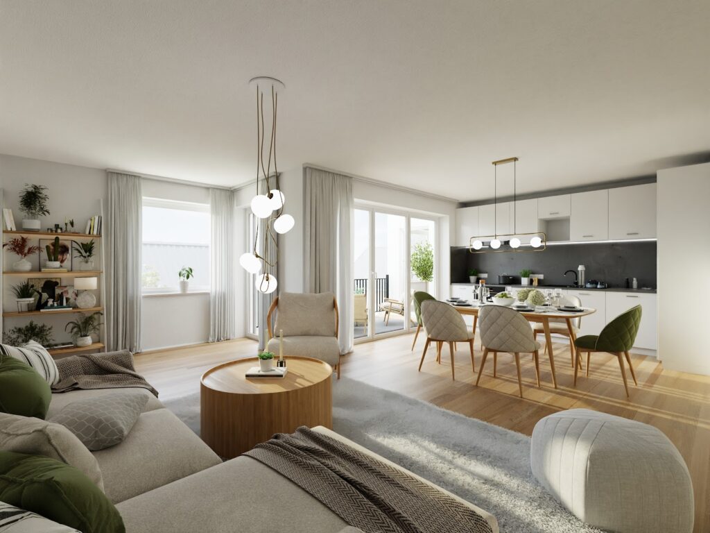 Wohnzimmer mit offener Küche_Visualisierung2